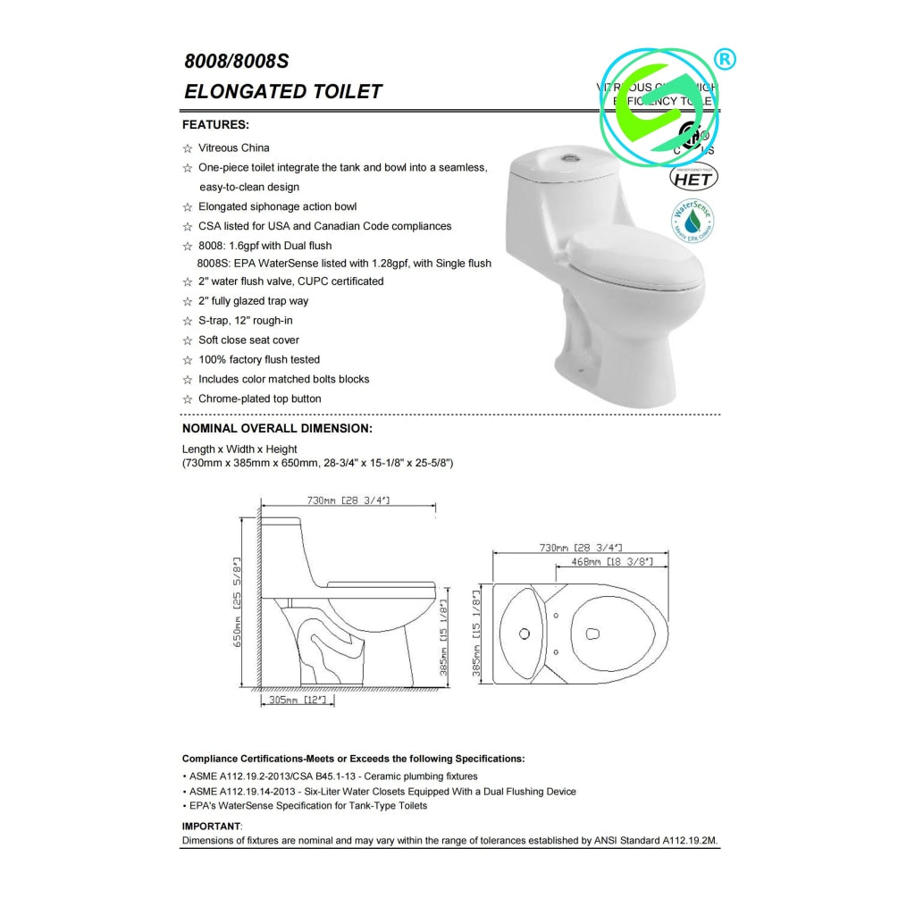 Elongated Toilet 8008/8008S