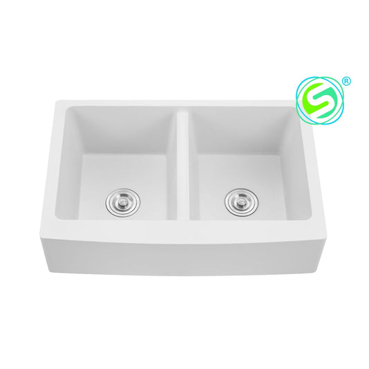 Composite Granite Cg-Ap3322D Double Bowl Farmhouse Apron Sink.