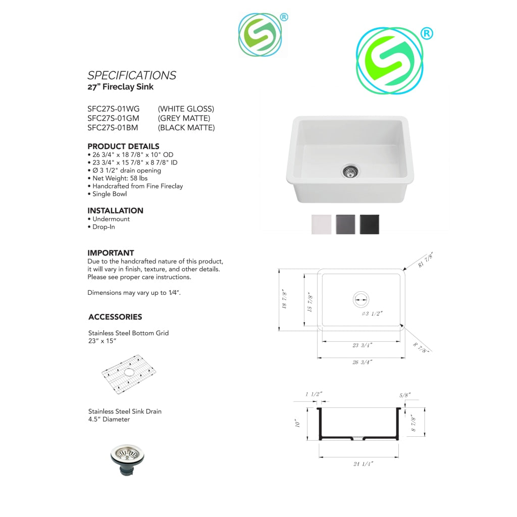 Undermount Fireclay Sink Sfc2718